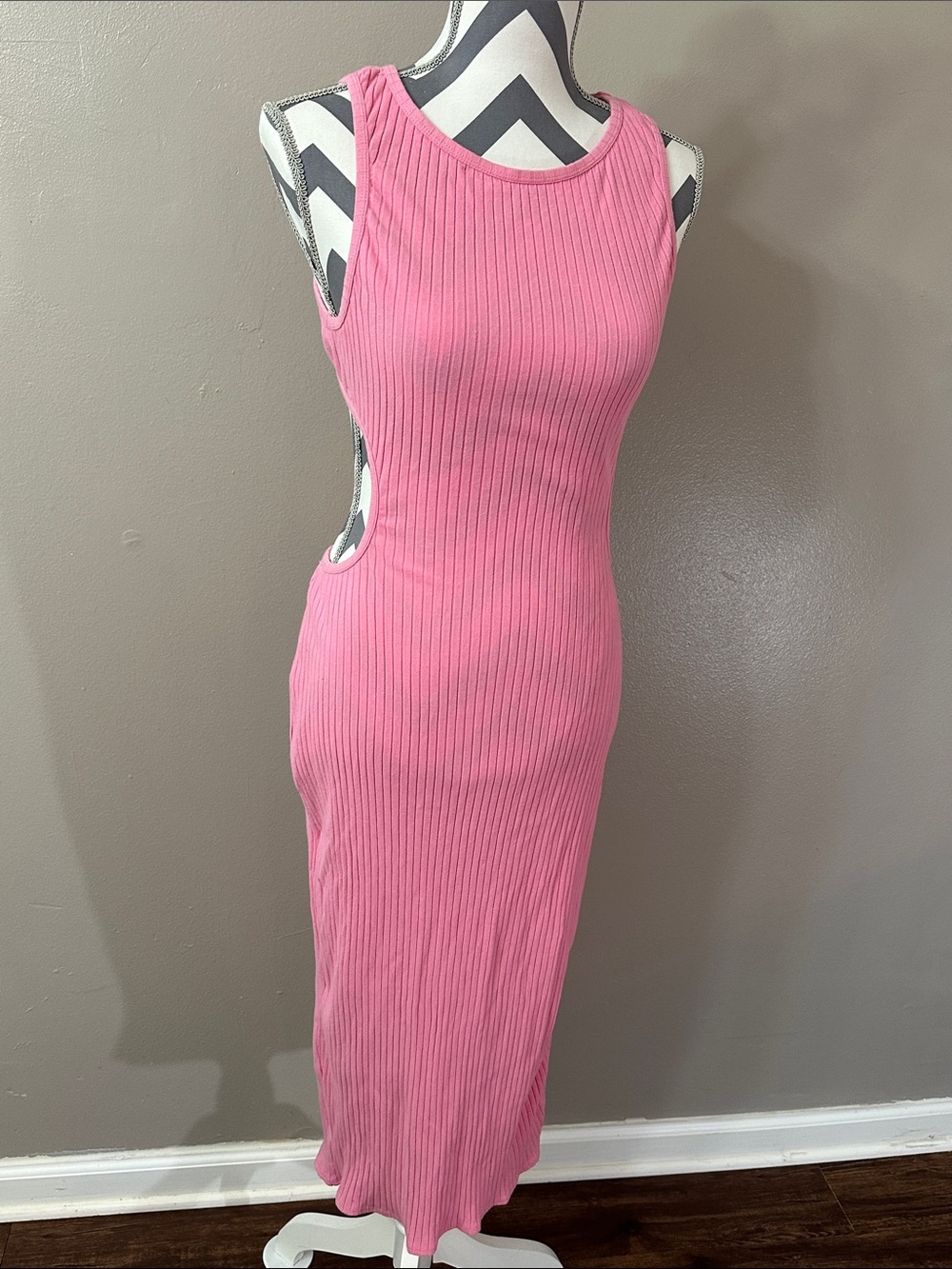 Dippin Daisys Pink Ribbed Cut Out Dress XL stretch Pink Midi Dress